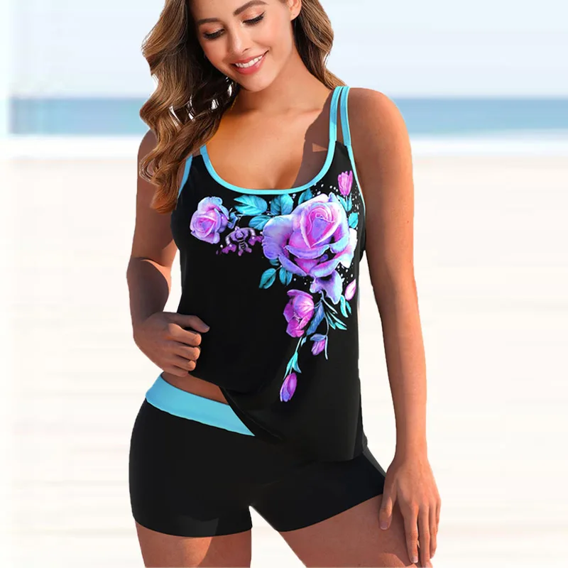 2022 novas mulheres floral impressão de duas peças maiô sexy tankini feminino monokini verão senhoras moda praia fatos de banho