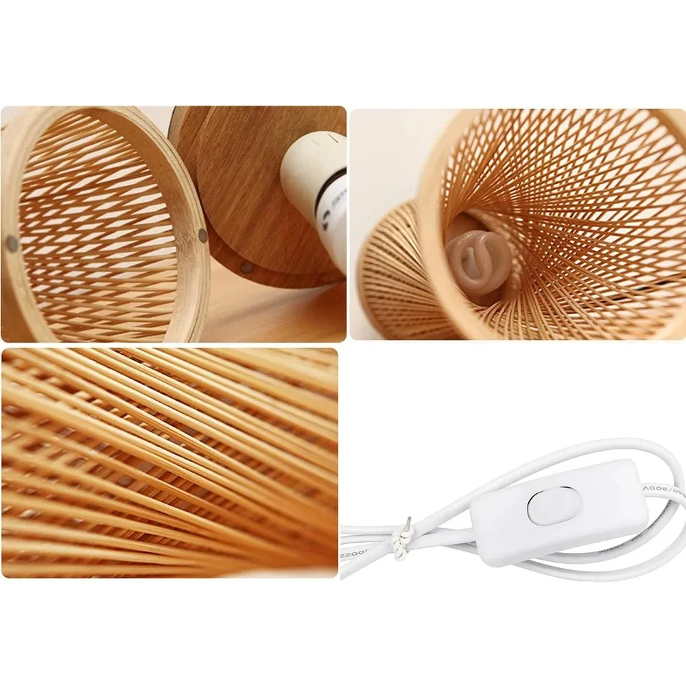 Lampa stołowa w stylu japońskim JOYINLED, bambusowa, 15x35 cm, ręcznie pleciona z rattanu, z włącznikiem/wyłącznikiem, do sypialni, gabinetu, żarówka LED E27