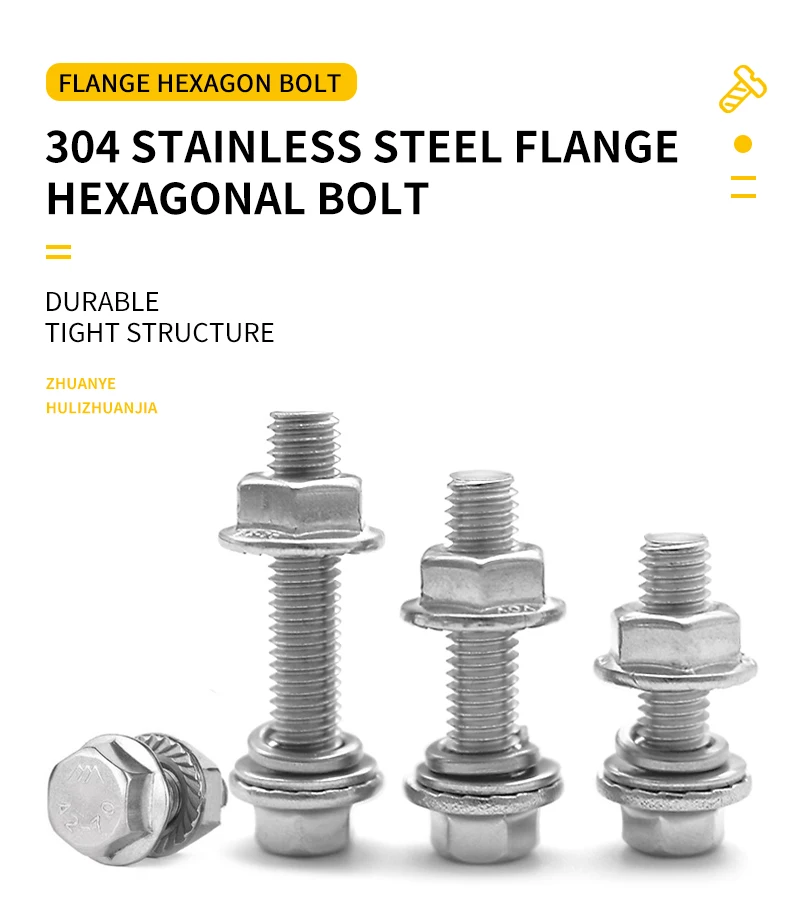 M6 m8 10,9 Edelstahl/Flansch Sechs kant schrauben und Mutter Set metrisches Gewinde Sechs kant schraube mit Flach-und Sicherungs scheiben Sortiment Kit – Detail 1