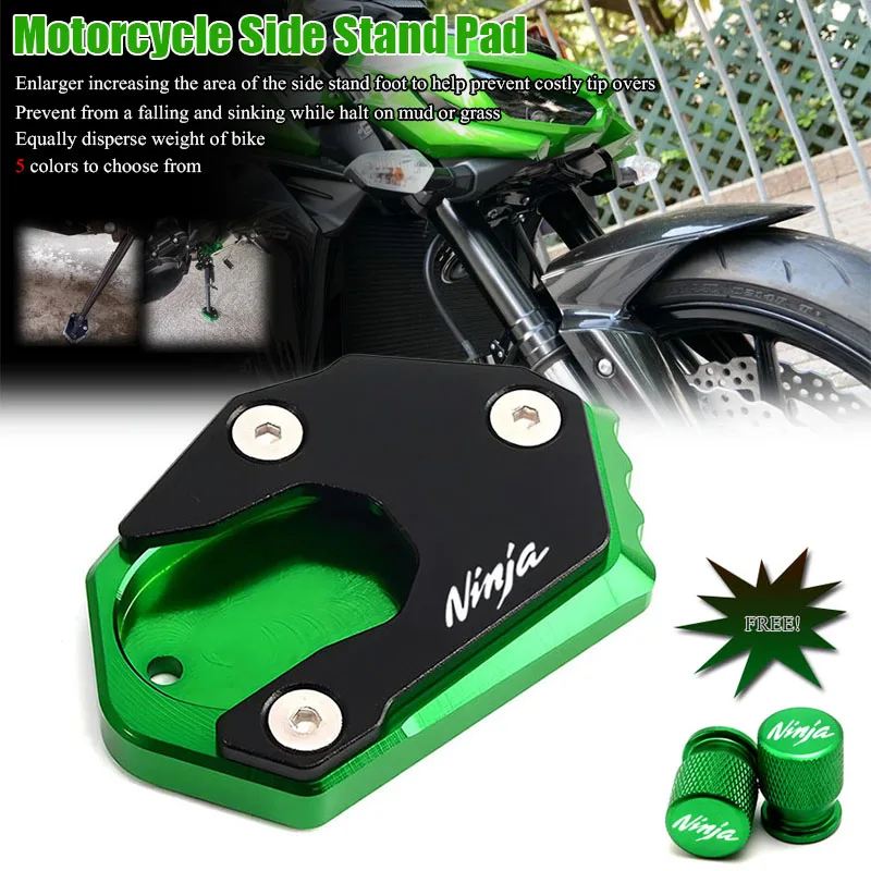 Para kawasaki ninja 300 650 1000 er6f ninja650 zx6r zx10r zx12r placa da motocicleta kickstand extensão chaveiro cnc suporte lateral almofada