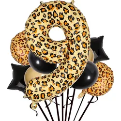 Leopard Print Number 9 Round Star Foil Balloon Kit for Cheetah Animal Theme Birthday Wedding Anniversary Party Decoration Supply