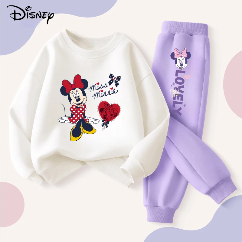Disney Minnie พิมพ์เสื้อผ้าเด็กทารกชุดฤดูใบไม้ร่วงเด็กเสื้อด้านบนและกางเกงด้านล่าง 2 ชิ้นชุดลําลอง