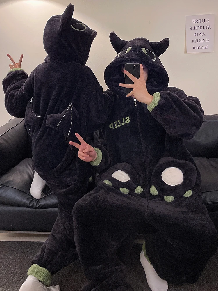 DAIMELU Korallenvlies-Flanell-Pyjama-Set für Damen, Winter-Nachtwäsche, einteiliger Anzug, Fleece, verdickt, warm, weiblicher Loungewear-Anzug