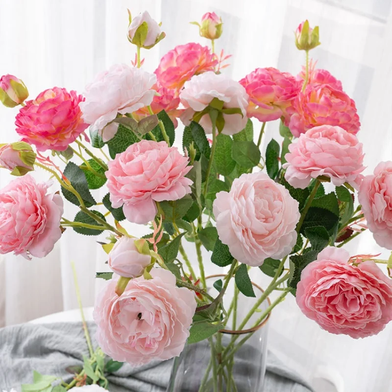 

European Style Home Decorative Artificial Rose Bouquet Romantic Peony Simulation Flower 6/9/12pcs for Wedding Venue Table Decor