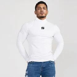 Men Muscle Shirts Turtleneck Long Sleeve Quick Dry Slim Fit for Men Workout Gym Fitness Underwear Tee Shirt