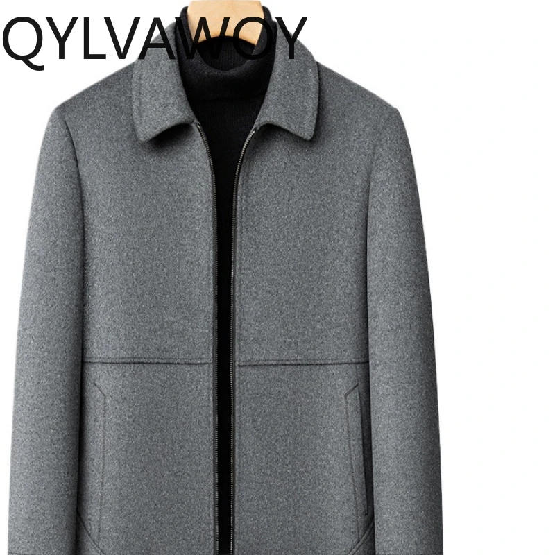 

QYLVAWOY Высококачественная мужская шерстяная куртка с толстым пуховым лацканом, повседневная верхняя одежда для тату, теплое стильное зимнее шерстяное пальто LJ2734
