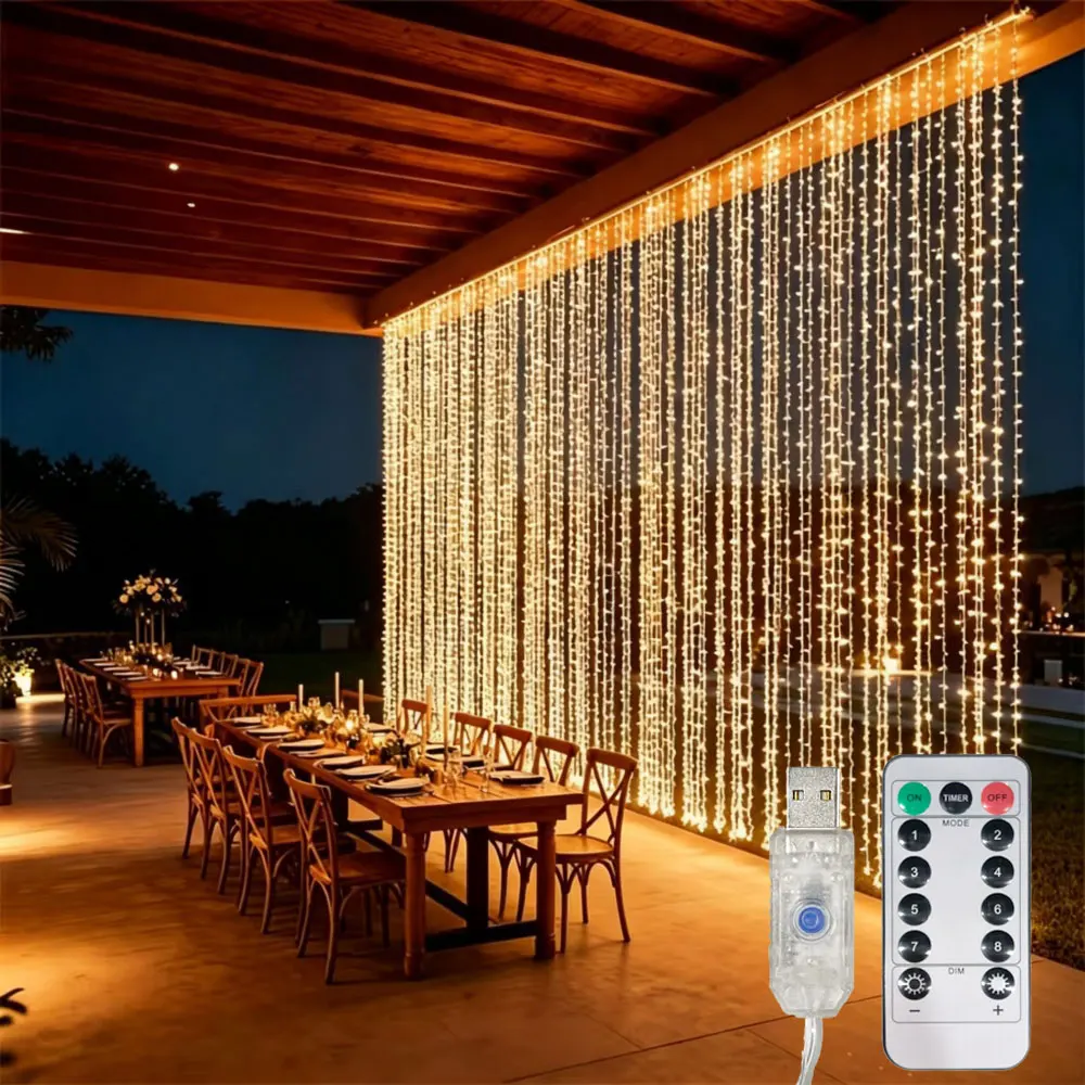 Curtain String Lights 8 Modes USB Powered LED Lights with Remote Control Bedroom Wedding Halloween Decorations Christmas Lights
