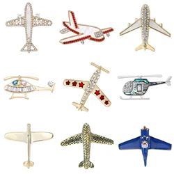 Rhinestone Airplane Brooches for Women Unisex Shell Transport Flight Pins Office Party Friend Gifts Jewelry Accessories