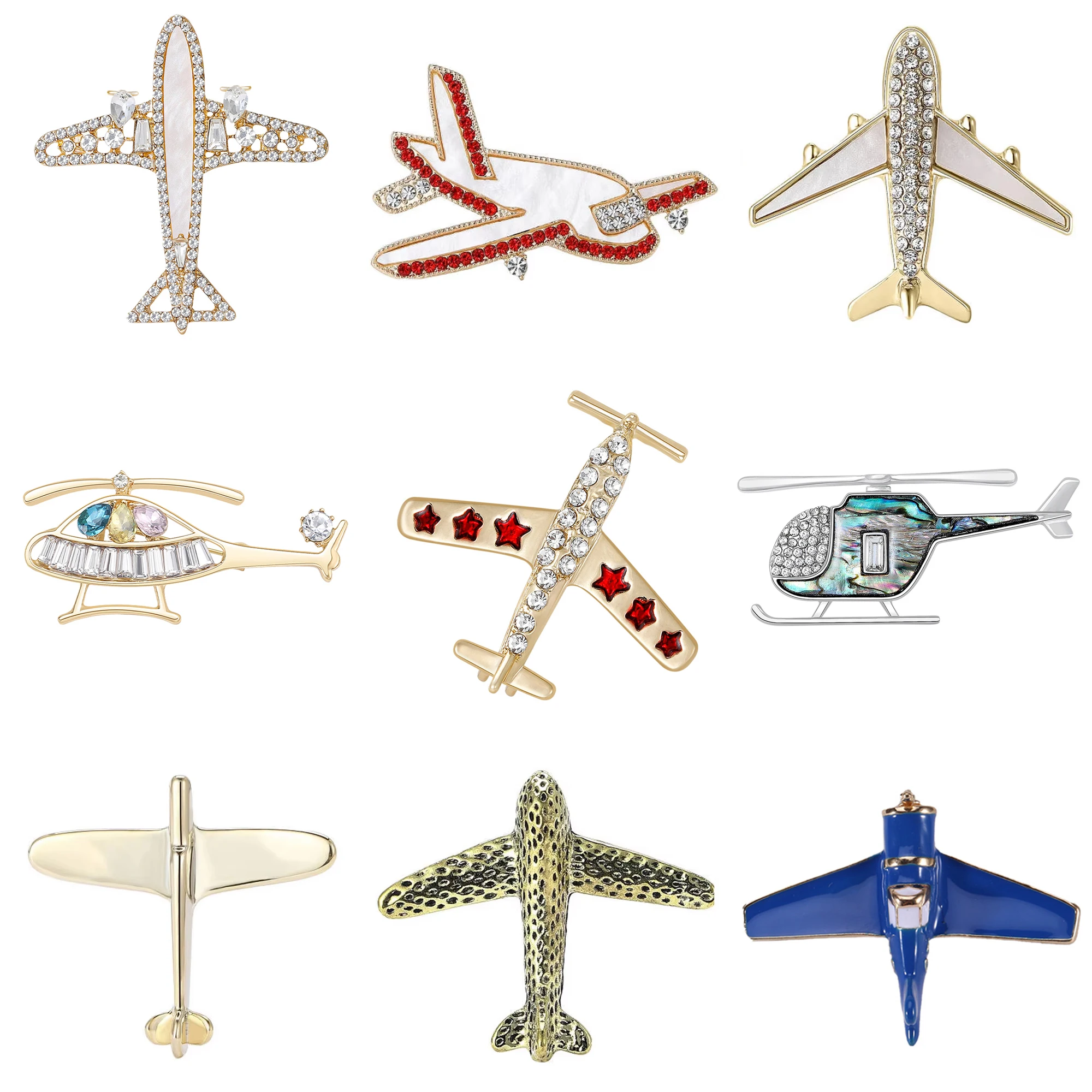 Rhinestone Airplane Brooches for Women Unisex Shell Transport Flight Pins Office Party Friend Gifts Jewelry Accessories