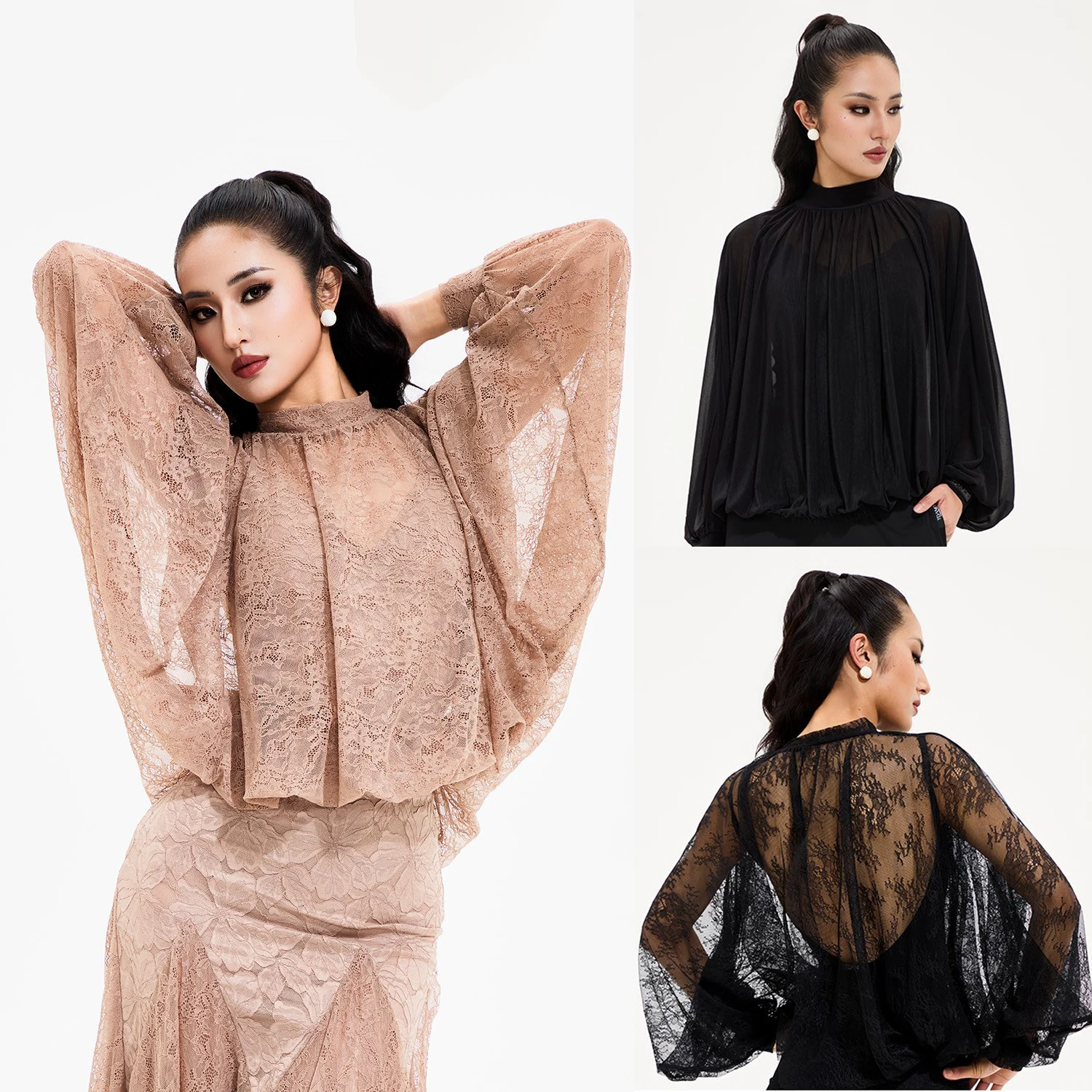 

Loose Ballroom Dance Practice Clothes Women Latin Dance Tops Lace Smock Adult Rumba Waltz Dance Performance Clothing DNV22691