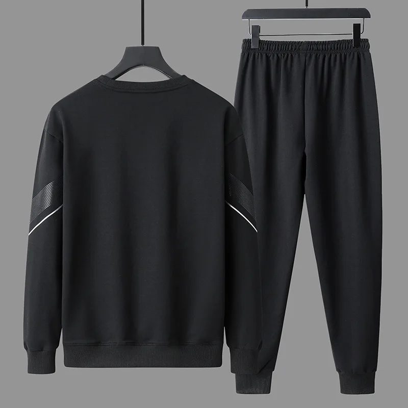 2Pcs/Set Men Autumn Winter Casual Sport Tracksuit O-neck Long Sleeve Sweatshirt Tops Elastic Waist Drawstring Jogger Pants Set