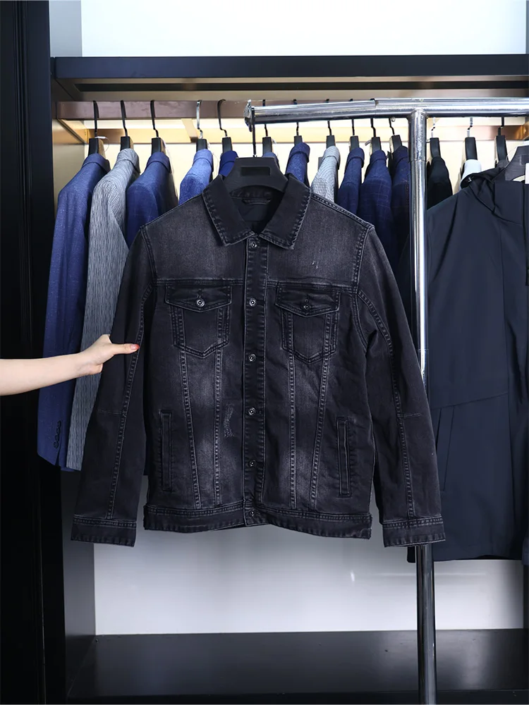 

Faionable Retro Biker Sle Men's Denim Jaet Casual Slim Fit Autumn Outerwear H-Home Label Removed Youth ular Trend