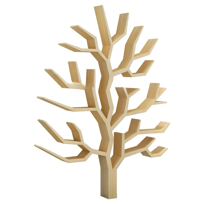 

Modern Solid Wood Tree Shaped Bookshelf for Home Office Living Room Creative Wall Children's Floor Stand