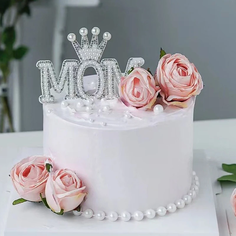 Mother's Day MOM Acrylic Card Insertion Fishtail Gauze Ribbon Cake Decoration With White Embroidered Butterfly Insert