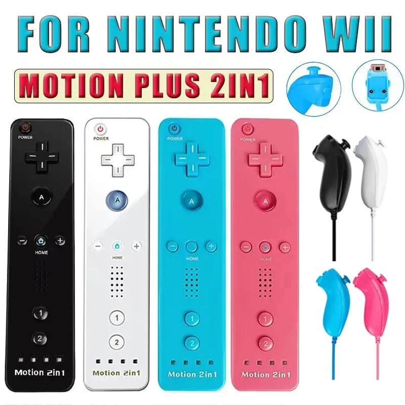 Wireless Nunchunk Controller for Nintendo Wii/WiiU Remote Built-in Optional Motion Plus Gamepad With Silicone Case Motion Sensor