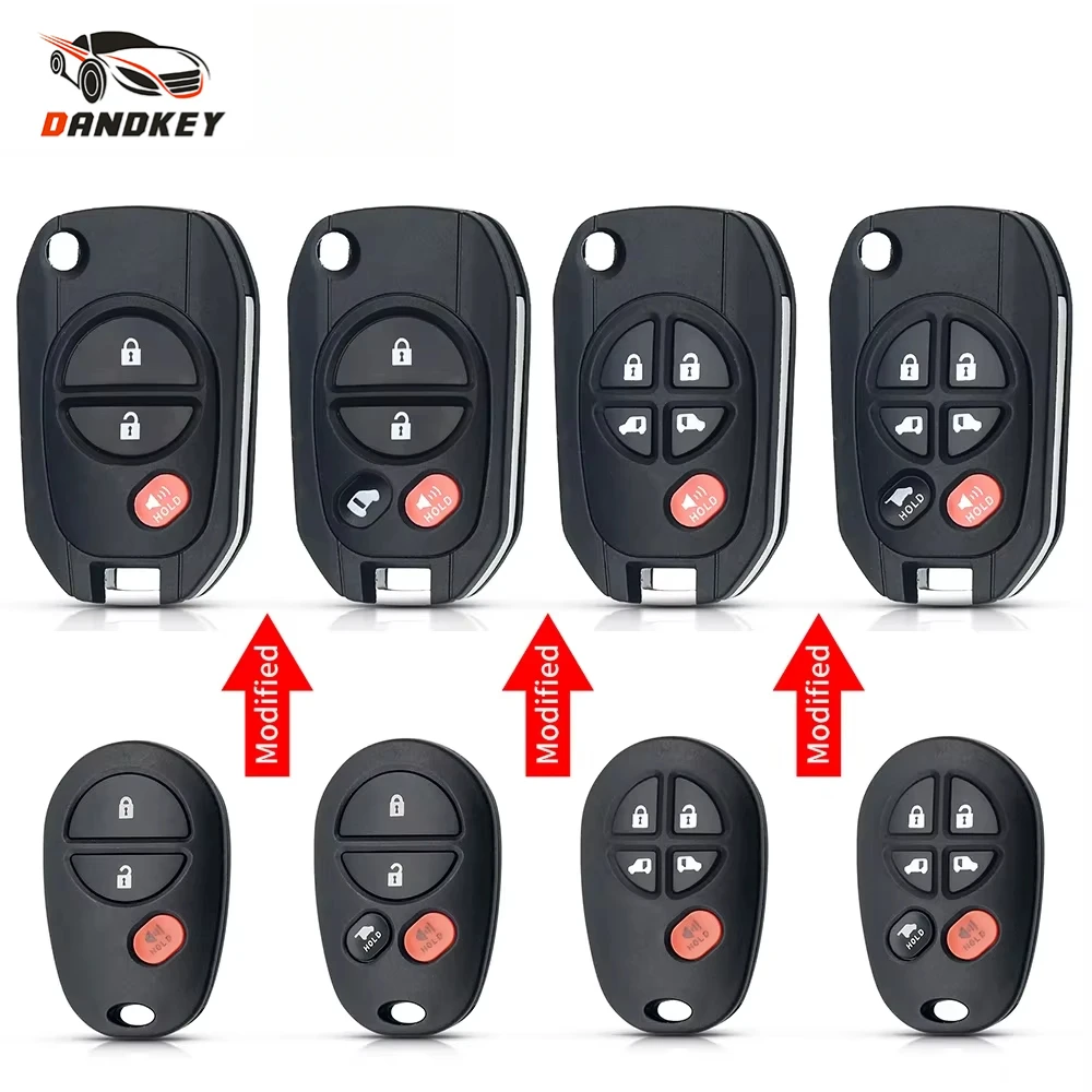 Dandkey Replacement Remote Car Key Shell For Toyota Tacoma Highlander Sequoia Sienna Tundra Modified Flip Key Fob TOY43 Case