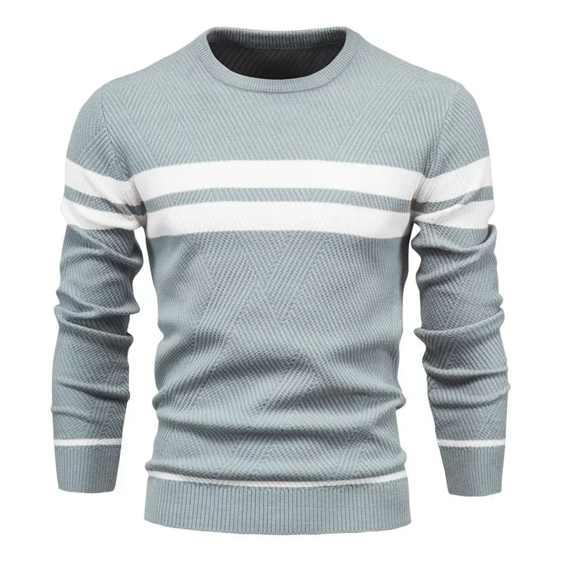 Jerséis de moda para hombre, suéteres de punto con cuello redondo, Tops de manga larga, empalme a rayas, Top sencillo informal Regular para Otoño e Invierno