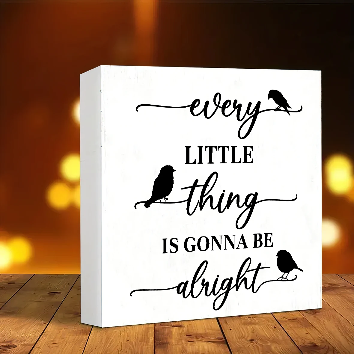 قطعة واحدة من ديكور المكتب الخشبي الملهم - كل شيء صغير سيكون على حق مع صورة ظلية لثلاثة طيور - عطلة عالمية #5