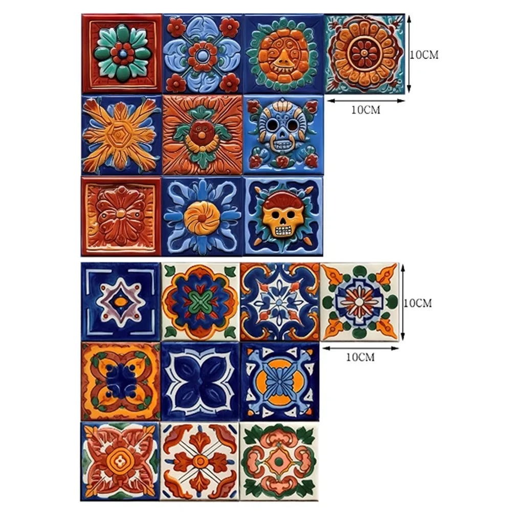 20pcs Decoration Mexican Tiles Decals Long Lasting Use Peel And Stick Tile Stickers Peel And Stick Tile Stickers