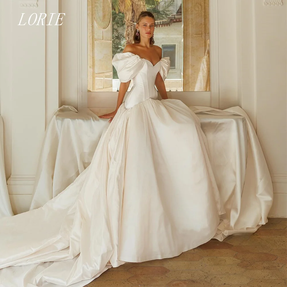 LORIE فاخر مشد ألف خط فستان الزفاف مشد قبالة الكتف فساتين زفاف أنيقة الخامس الرقبة ثوب زفاف مخصص 2026
