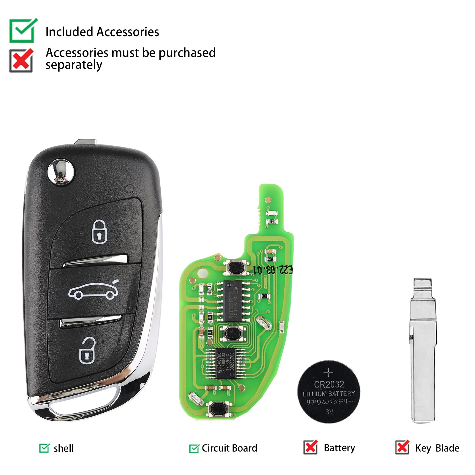 Xhorse XNDS00EN Llave remota universal inalámbrica de 3 botones para versión en inglés estilo DS