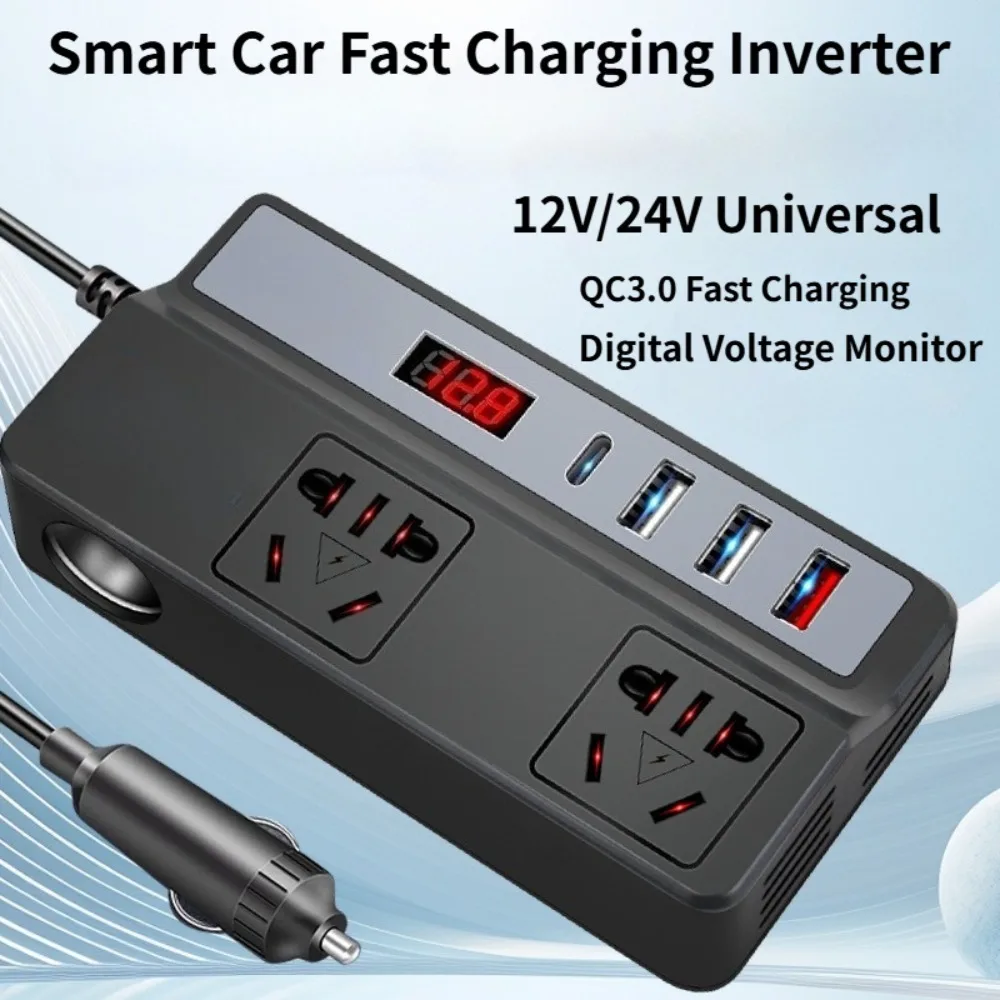 

For 12V 24V Car Inverter 220V Power Adapter Fast Charge USB C Extension Cigarette Lighter Splitter Socket for Laptop Phone