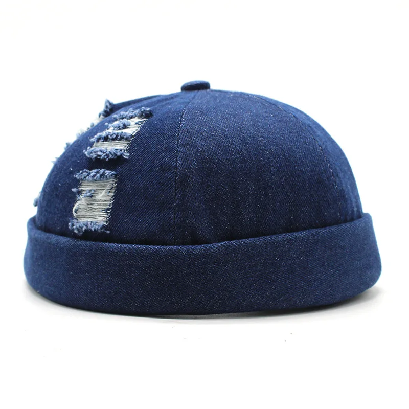 Cross border minimalist washed denim landlord hat, solid color, rugged and handsome melon skin hat, hip-hop brimless hat
