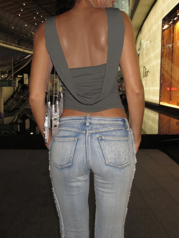 

InGrily универсальные однотонные жилеты с открытой спиной женские без рукавов высокая эластичность простые классические летние трендовые повседневные мини-топы High Street