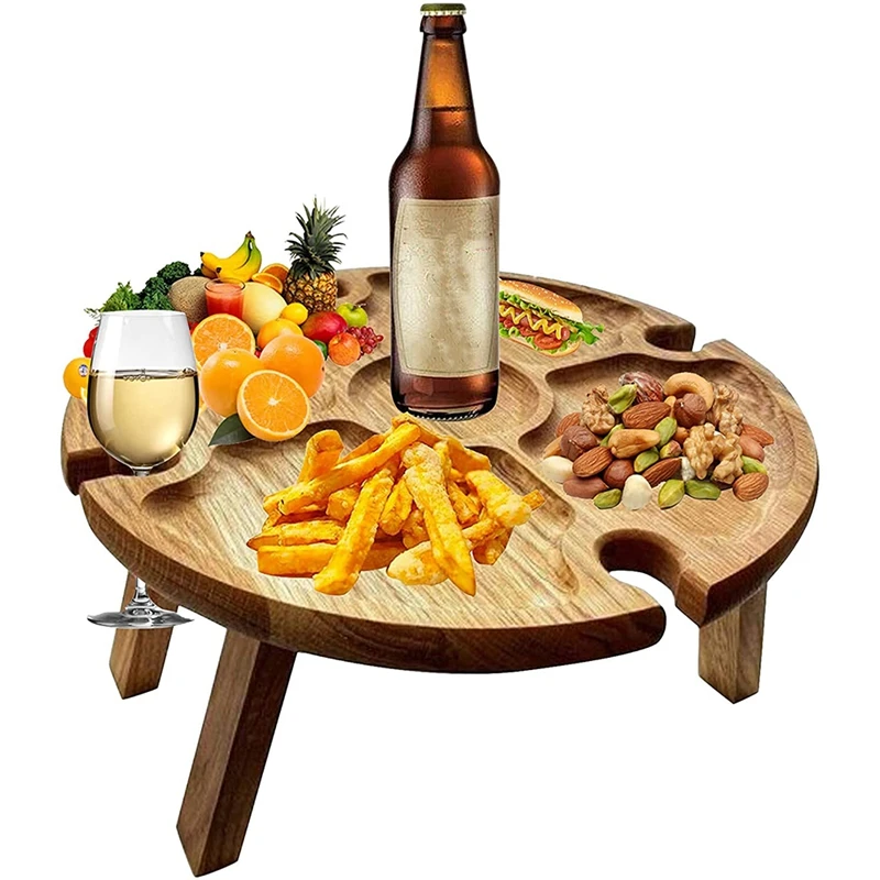 Folding Portable Picnic Table, Outdoor Fold Up Lightweight Camping Camp Table Small Wood Wine Picnic Table