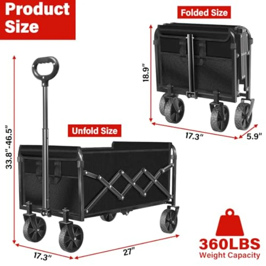 Wagons Carts Foldable Collapsible Wagon with Wheels — Folding Utility Wagon Cart Portable for Camping, Sports, Groceries, Apart