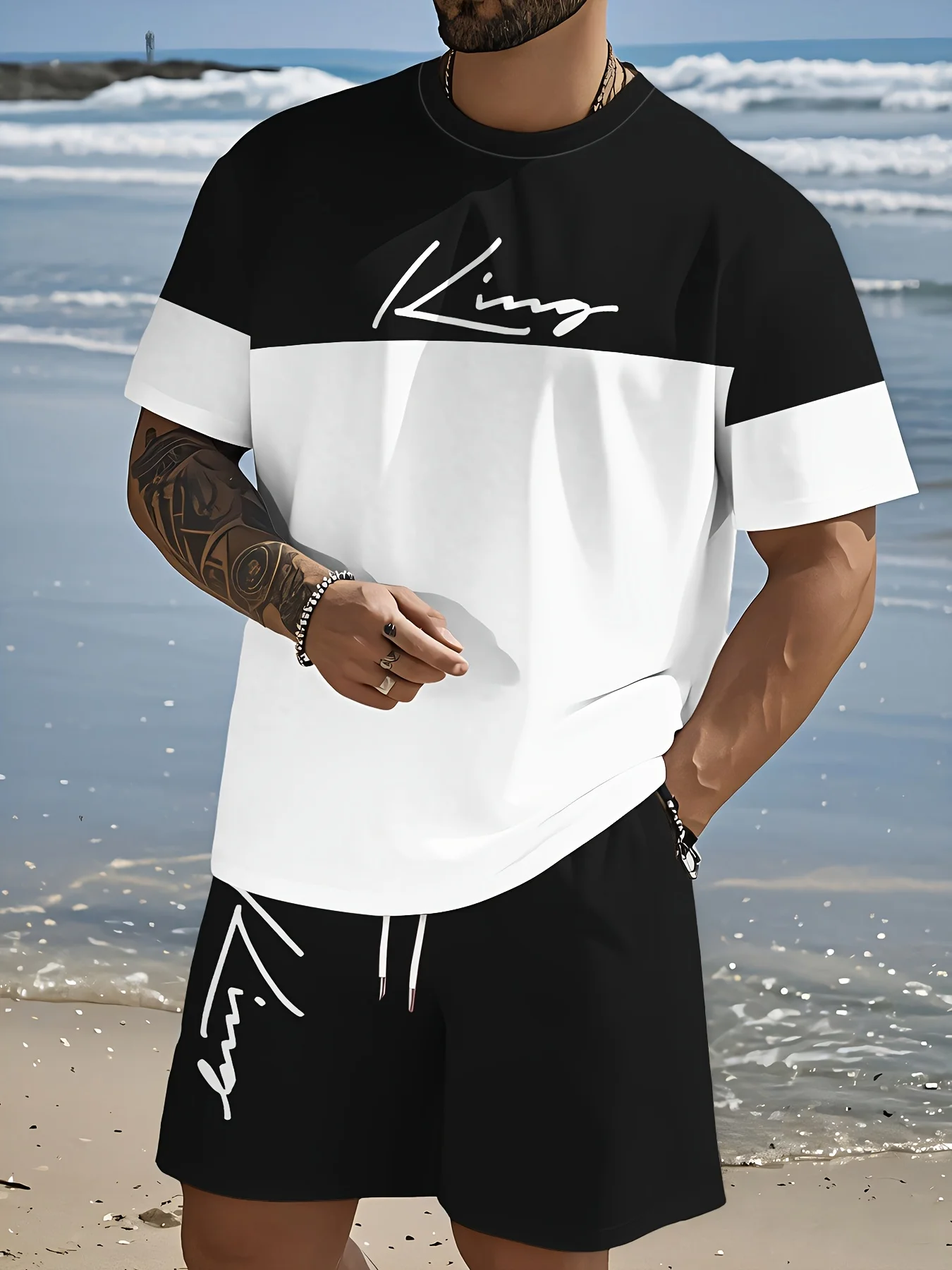 2026 Minimalist Casual Men's T-Shirt and Shorts Set Striped Athletic Short-Sleeve Top and Shorts Combination Holiday Men Apparel