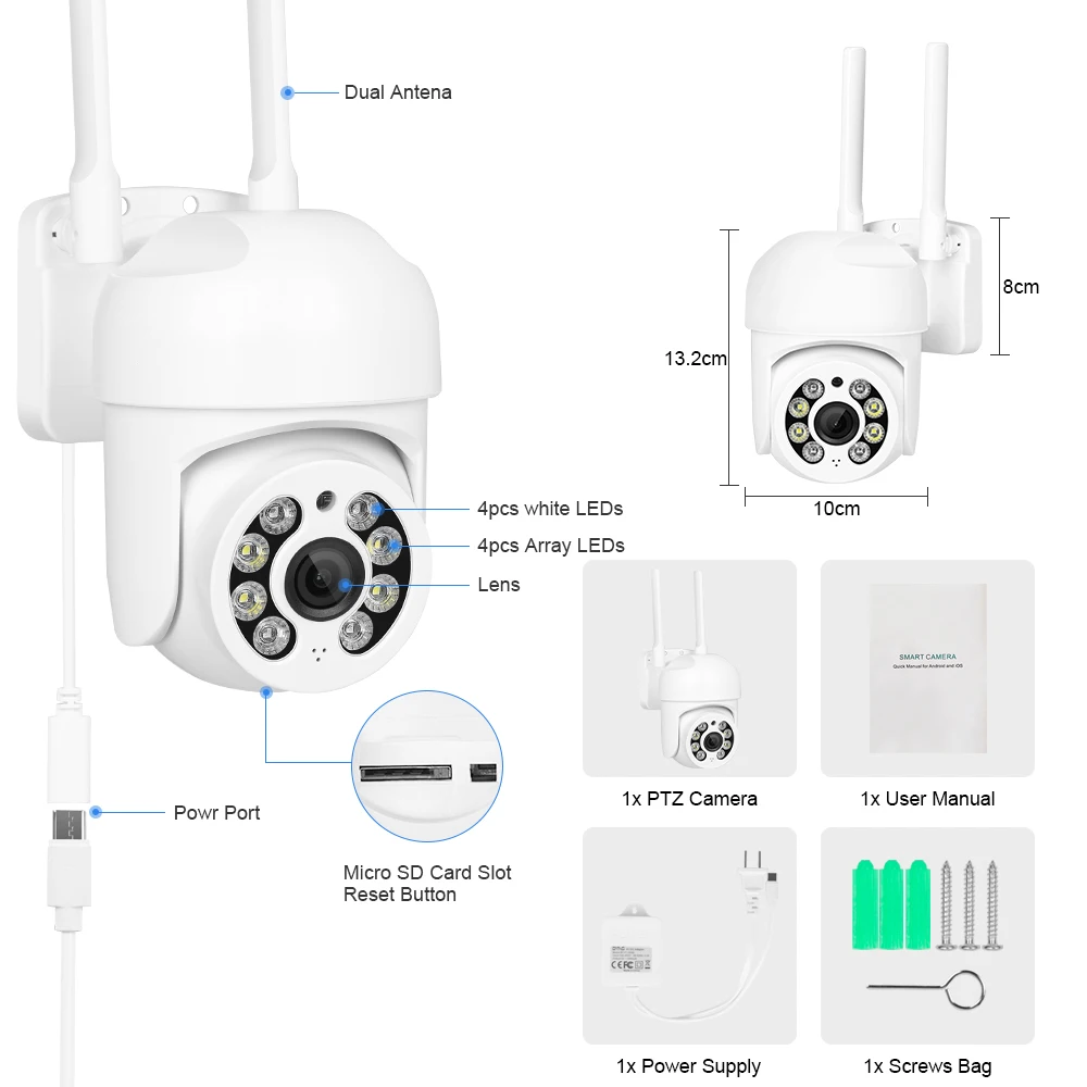 Caméra de surveillance extérieure PTZ IP WiFi HD 4MP/1080p, dispositif de sécurité sans fil, étanche, avec n\'aime numérique x5, IA, suivi