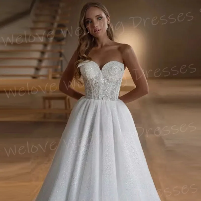Abiti da sposa scintillanti con scollo a cuore da donna Robe De Mariée Abiti da sposa personalizzati Senza maniche Backless Vestido De Novia