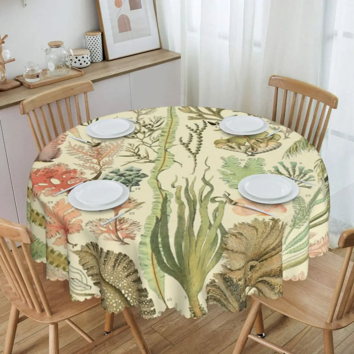 

Personalized Round Adolphe Millot Algues Table Cloth Oilproof Tablecloth 60 inch Table Cover for Kitchen Dinning