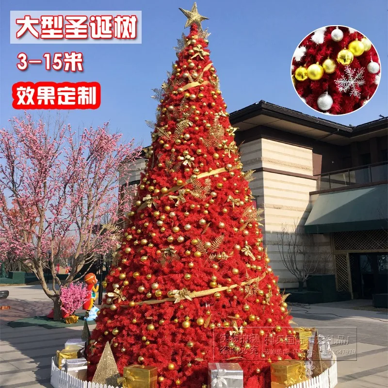 Large Red Frame Rattan Christmas Tree Set 3M 5M 6M 7M 8M 10M 12M Mall Hotel Holiday Scene Decor Supplies