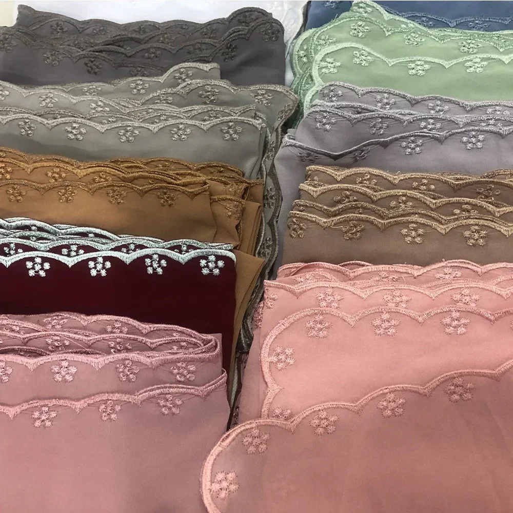 Muslim Chiffon Hijab Shawls Lace Scarf Women Solid Head Wraps Women Hijabs Scarves Ladies Foulard Femme Muslim Veil 70*180cm