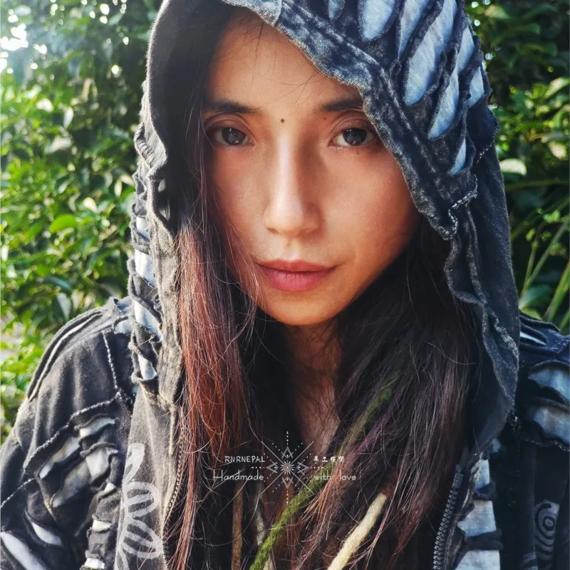 Niche Designer Hooded Coat Men's Sweater Women's Handmade Rubbing Stitching Distressed Pure Cotton Dark Hoodie Top