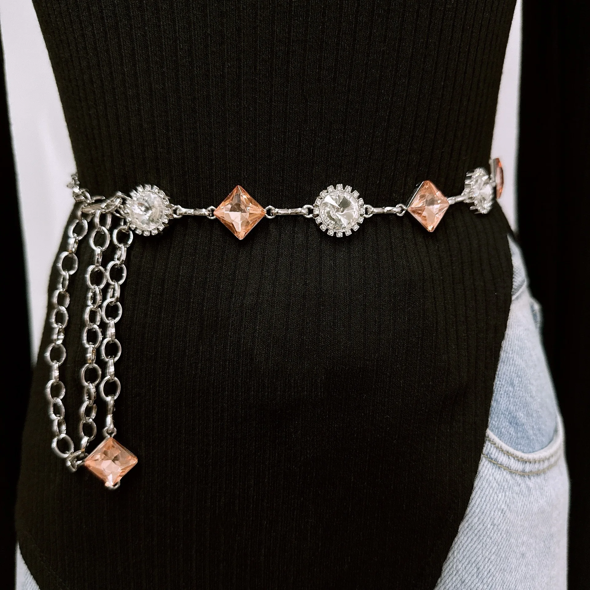 Elegante edelsteen taille ketting met diamanten ingelegde jurk decoratieve damesriem modieuze lente en zomer body chain sieraden