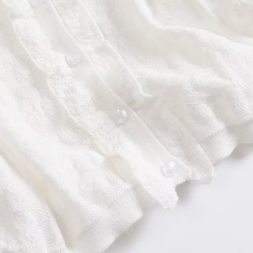 Willshela Camicia da donna lavorata a maglia bianca alla moda girocollo maniche corte Camicetta Mujer casual da donna chic femminile