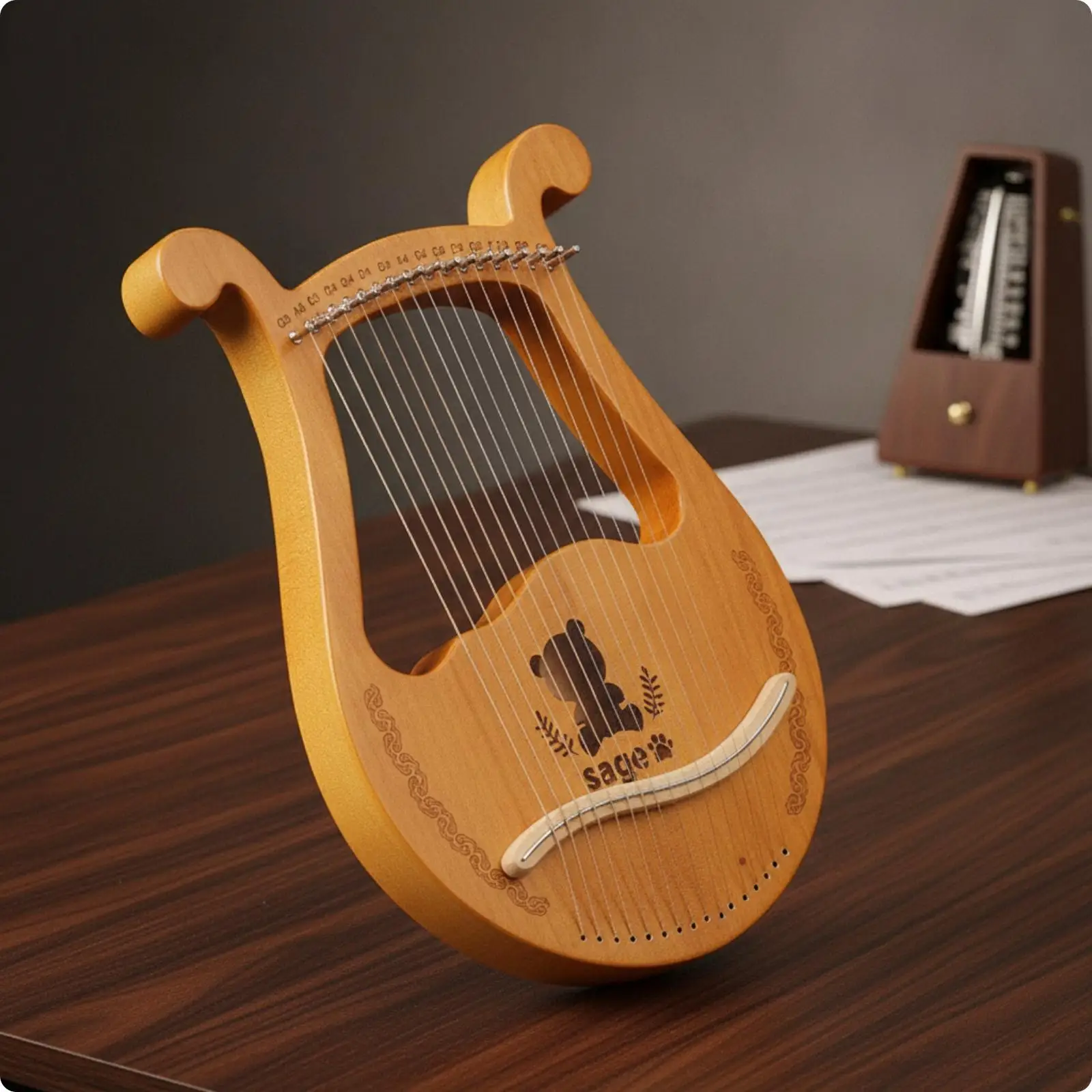 16-String Lyre Harp Acoustic Lyre Harp Easy to Play for Music Lessons, Hobbyists