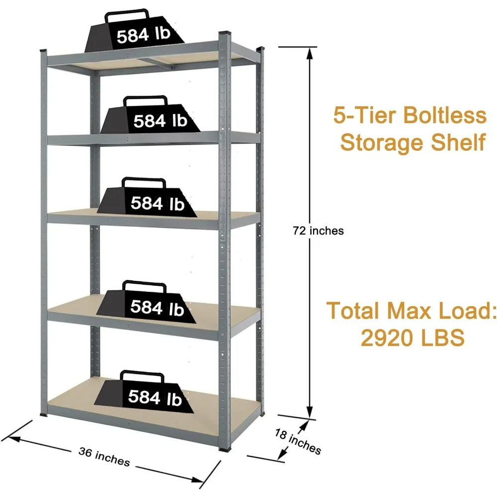 72 X 36 X 18 Inches Shelf Adjustable Shelving Unit Kitchen Accessories 5-Tier Storage Shelves Load 2920 Lb Freight Free