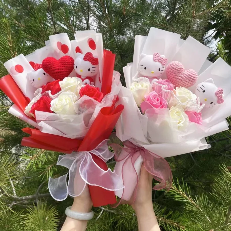 

Cartoon Hellokitty Cat Soap Flowers Plush Doll Toy bridal bouquet Flower Bouquet Valentine's Day Christmas Graduation Gifts