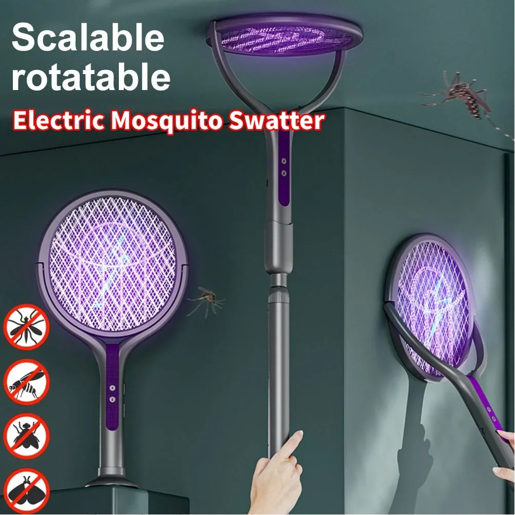 Rotating Head Electric Fly Swatter Rechargeable Fly Zapper 2 in 1 Fly Killer and Mosquito Trap Lamp for Indoor Outdoor