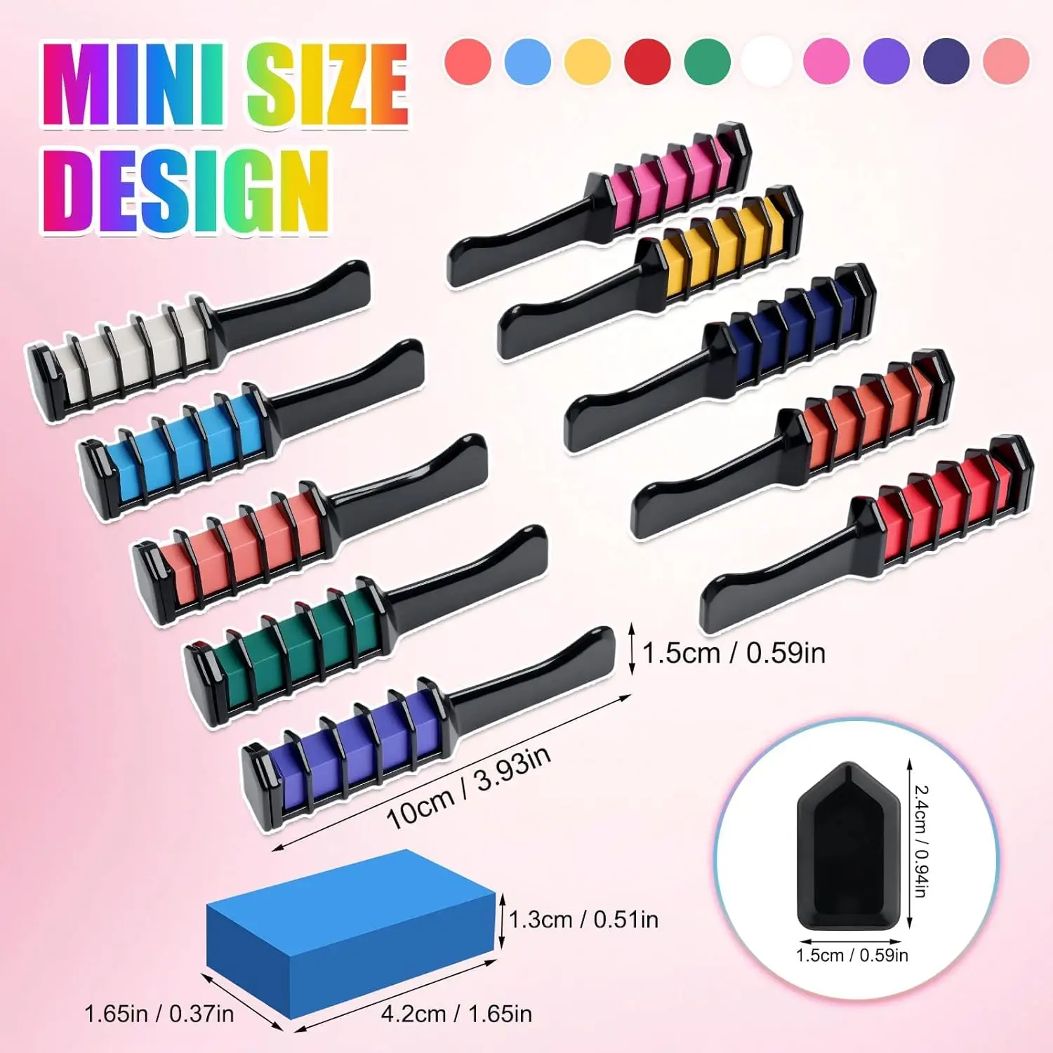 10 Color Festive Fun Hair Chalk Comb, Temporary Glitter Hair Color Hair Color Dye,Washable Quick Dry Vibrant Temporary Colorfor