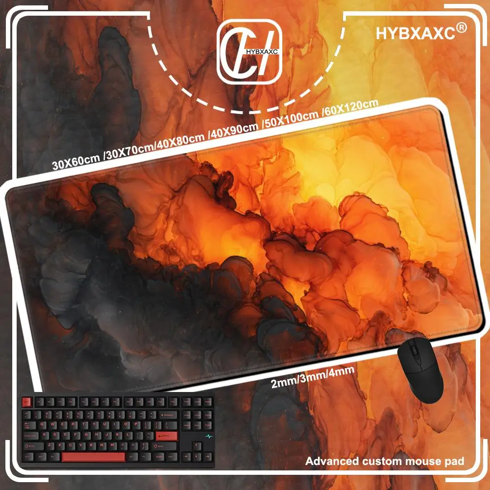 Tappetino da scrivania con nuvola astratta 80x30 Tappetino per mouse da gioco con scintille arancione dorato con inchiostro grande Base in gomma antiscivolo Tappetino da scrivania con bordo cucito