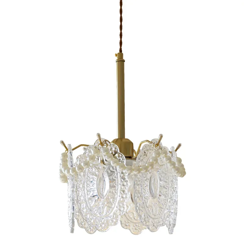 

American retro glass small chandelier, French Italian light luxury bedroom bedside balcony bay window lamp
