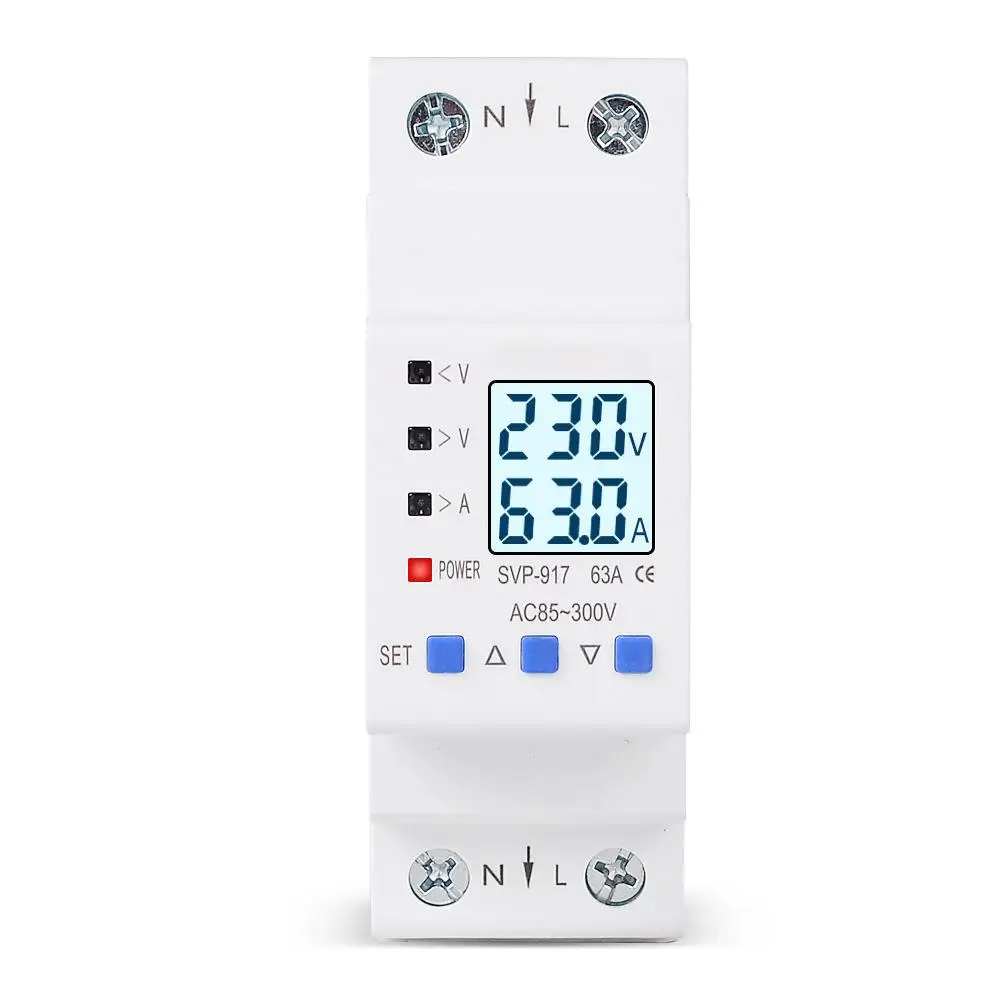 Voltage Current Limiting Protector AC 85-300V 63A/80A Adjustable Self-recovery Over and Under Overload Switch Power Display