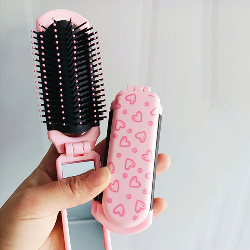 

Portable Folding Air Cushion Brush with Mirror in Pink, Pocket-Size Comb for Scalp Massage & Styling