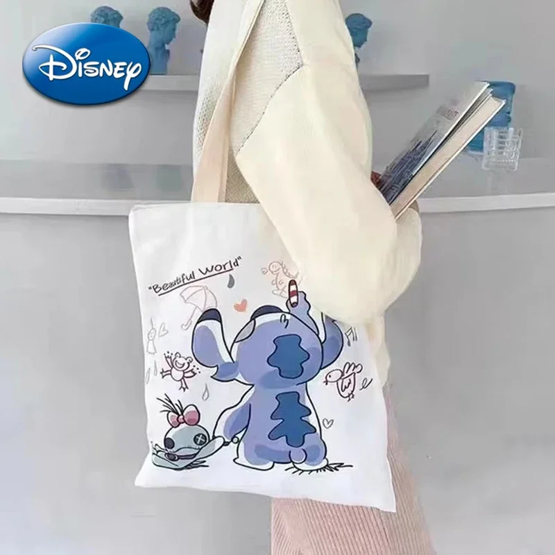 

Disney Stitch Canvas Shoulder Bag Cartoon Figures Casual Fashion Handbag Reusable Large Capacity Girls Beach Crossbody Bags Gift