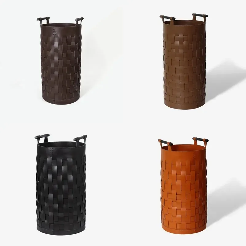 Light Luxury Modern Handmade Leather Woven Basket Simple Clothing Storage for Bedroom Sundries Organization Model